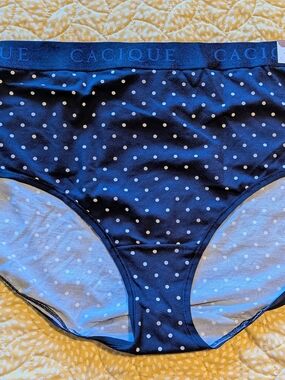 Cacique Navy with White Polka Dot Cotton High-Leg Briefs Size 22/24
